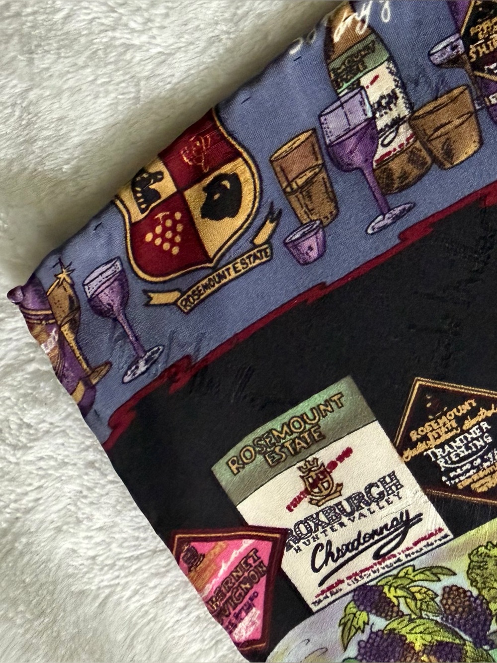 Nicole Miller Vintage 1994 Oversized Square Silk Scarf Wine Connoisseur Labels - Picture 4 of 7